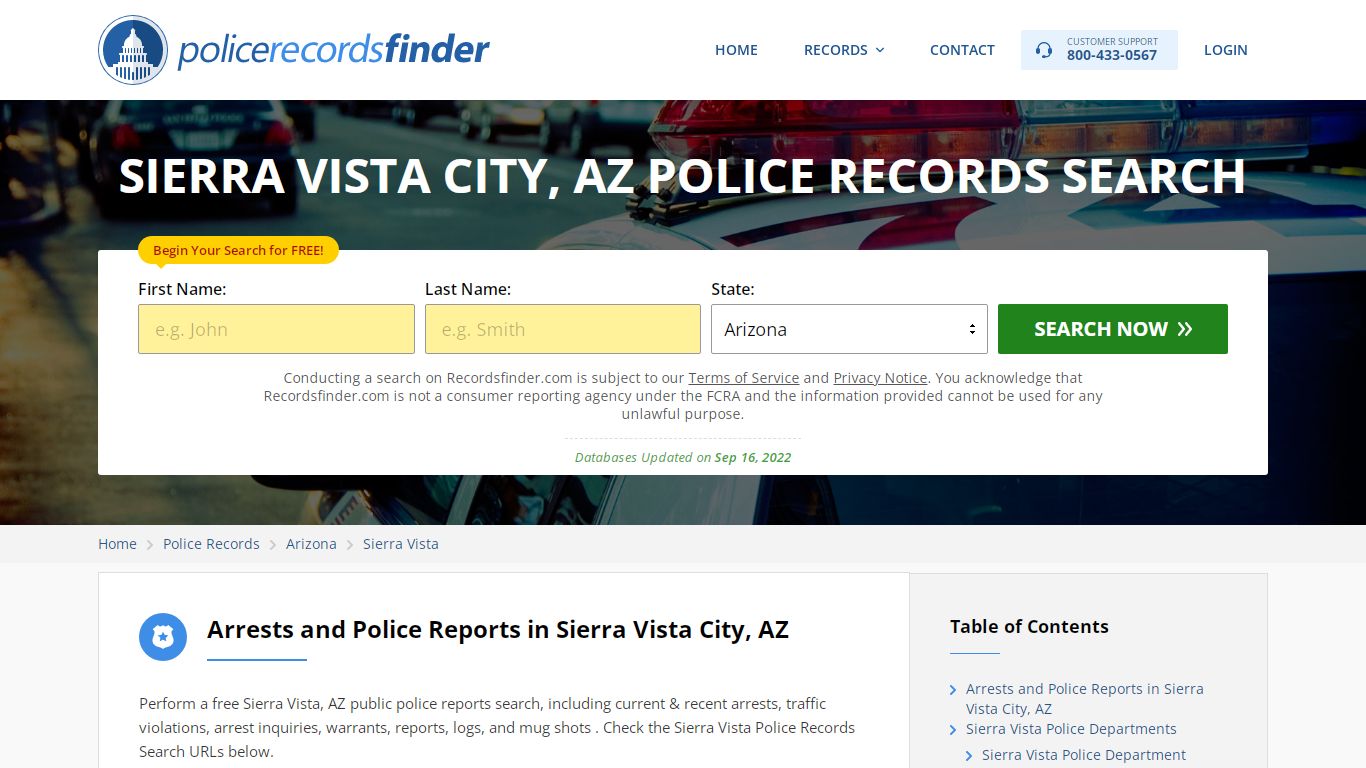 SIERRA VISTA CITY, AZ POLICE RECORDS SEARCH - RecordsFinder