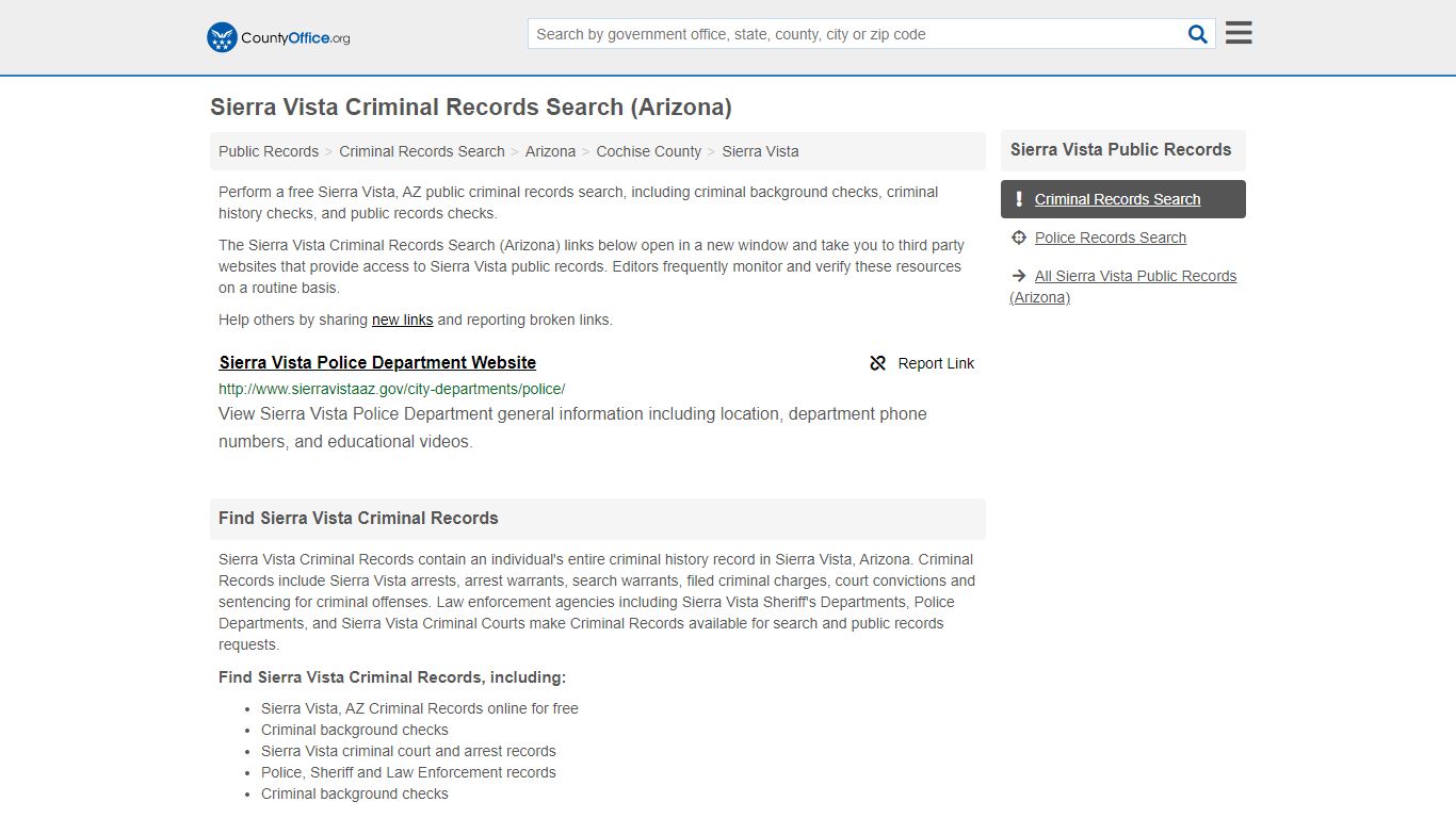 Criminal Records Search - Sierra Vista, AZ (Arrests, Jails & Most ...