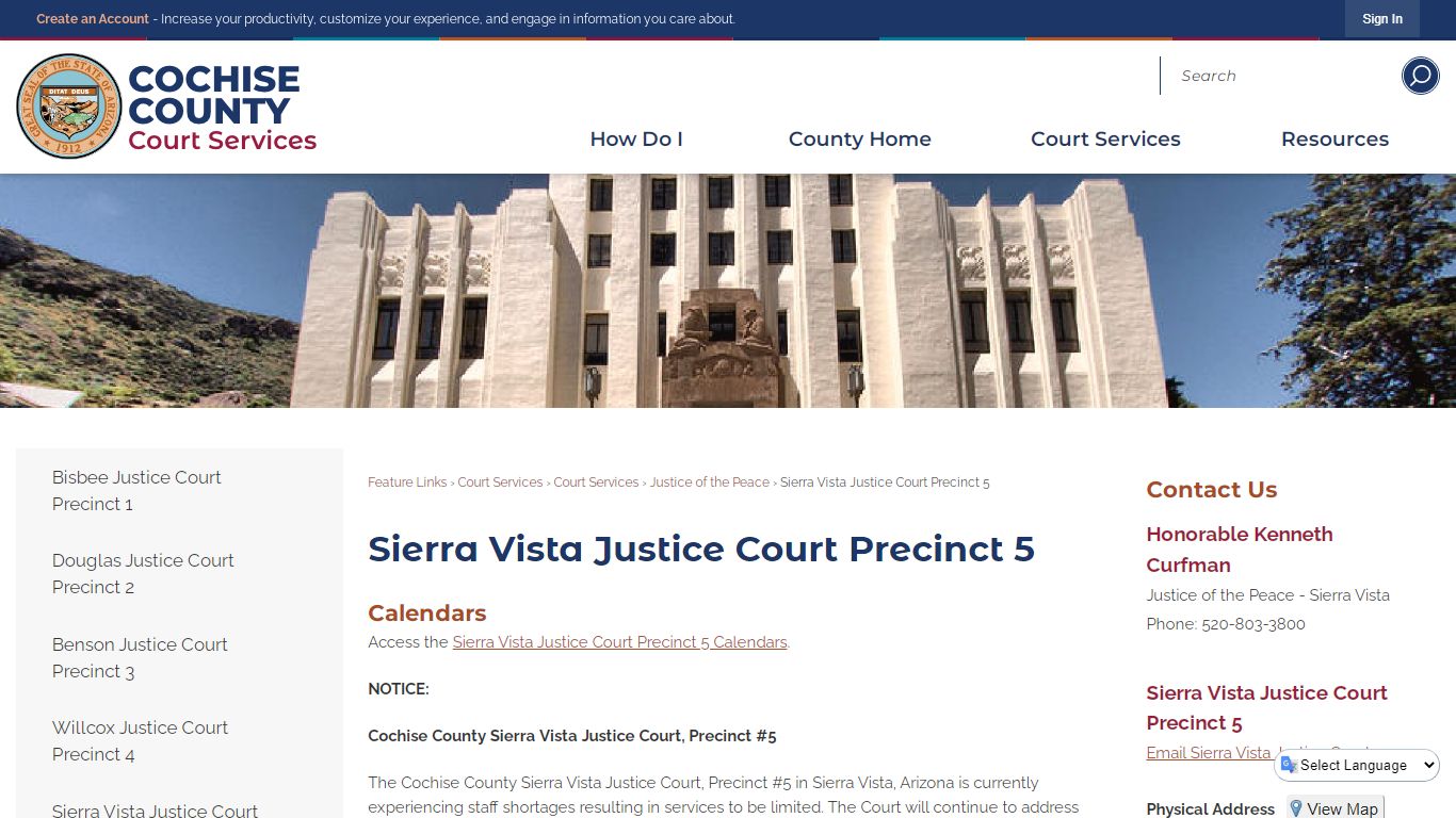 Sierra Vista Justice Court Precinct 5 | Cochise County, AZ